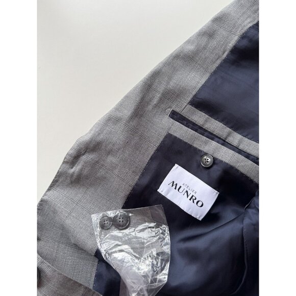NWOT Men's Custom ATELIER MUNRO Loro Piana Grey Check Wool 2-Piece Suit, Size 50 - Picture 13 of 16